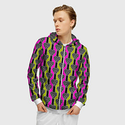 Толстовка 3D на молнии мужская Striped multicolored pattern Сердце, цвет: 3D-белый — фото 2