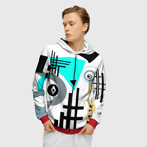 Мужская толстовка на молнии Абстрактный современный дизайн / 3D-Красный – фото 3