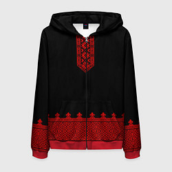 Толстовка 3D на молнии мужская Черная славянская рубаха, цвет: 3D-красный