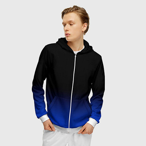 Мужская толстовка на молнии Черный с синим градиент / 3D-Белый – фото 3