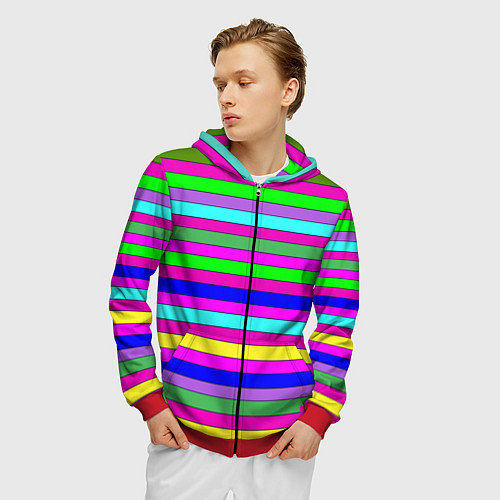 Мужская толстовка на молнии Multicolored neon bright stripes / 3D-Красный – фото 3