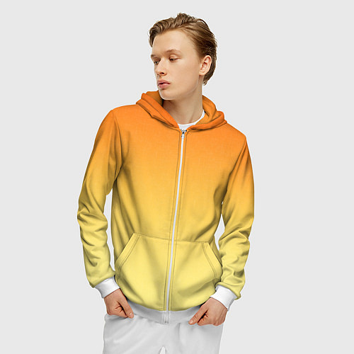Мужская толстовка на молнии Оранжевый, желтый градиент / 3D-Белый – фото 3