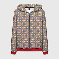 Толстовка 3D на молнии мужская Желтые, оранжевый квадраты на сером, цвет: 3D-красный