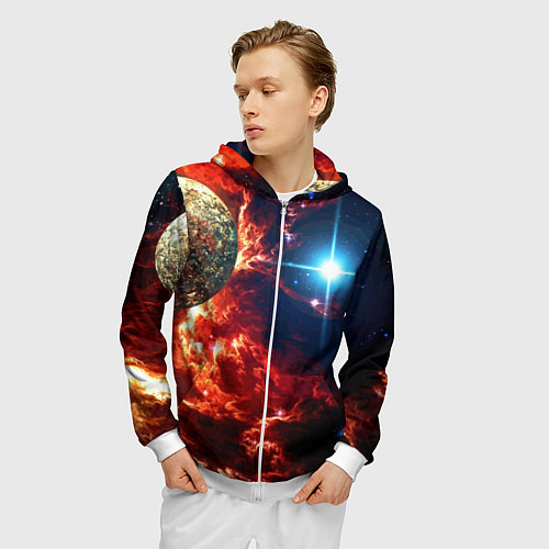 Мужская толстовка на молнии Яркая звезда в космическом пространстве / 3D-Белый – фото 3