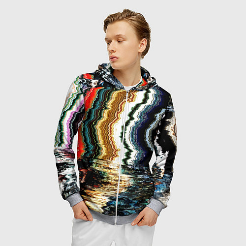 Мужская толстовка на молнии Glitch pattern - fashion trend / 3D-Меланж – фото 3