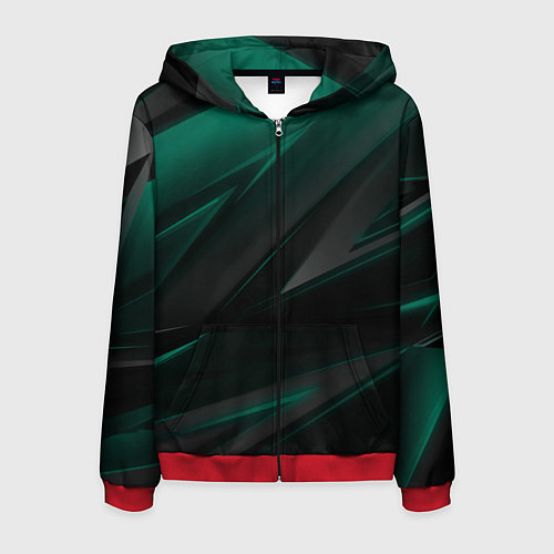 Мужская толстовка на молнии Бирюзовый черный фон / 3D-Красный – фото 1