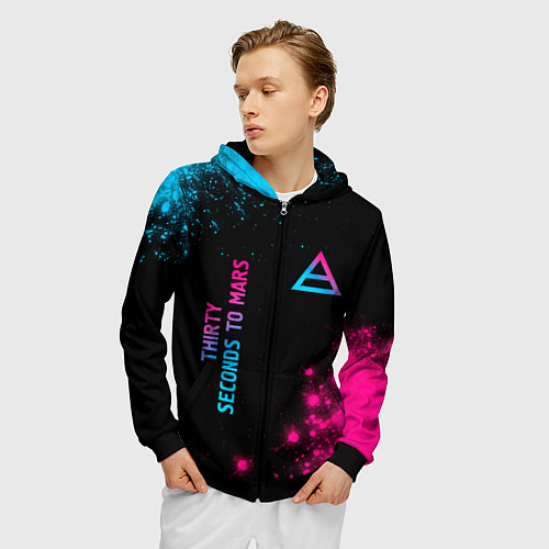 Мужская толстовка на молнии Thirty Seconds to Mars Neon Gradient / 3D-Черный – фото 3