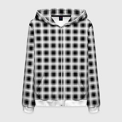 Толстовка 3D на молнии мужская Black and white tartan check, цвет: 3D-белый