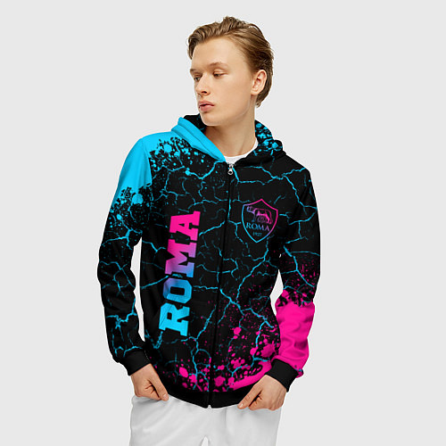 Мужская толстовка на молнии Roma - neon gradient / 3D-Черный – фото 3