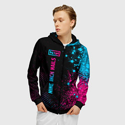 Толстовка 3D на молнии мужская Nine Inch Nails - neon gradient, цвет: 3D-черный — фото 2