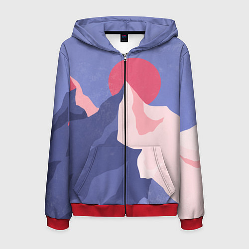 Мужская толстовка на молнии Пейзаж гор и леса в стиле ретро / 3D-Красный – фото 1