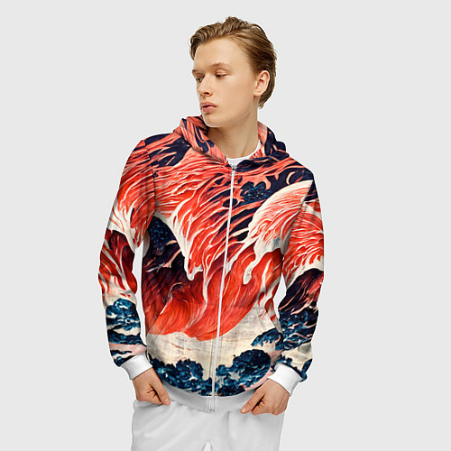 Мужская толстовка на молнии Великая красная волна / 3D-Белый – фото 3