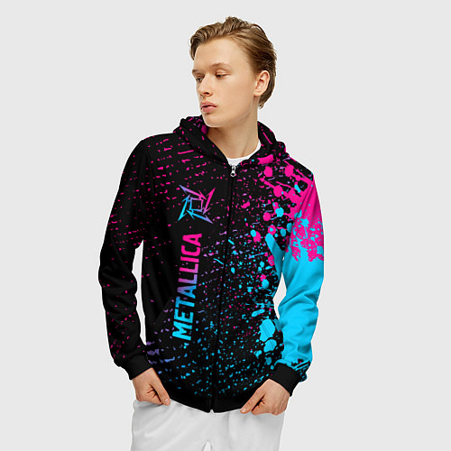 Мужская толстовка на молнии Metallica - neon gradient: по-вертикали / 3D-Черный – фото 3