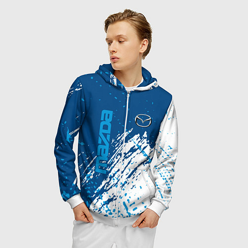Мужская толстовка на молнии Mazda - краска / 3D-Белый – фото 3
