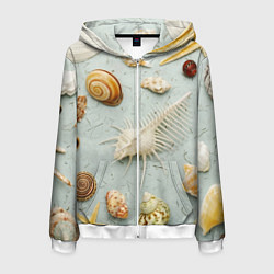 Мужская толстовка на молнии Океанские ракушки и морские звёзды на песке