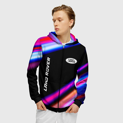 Мужская толстовка на молнии Land Rover speed lights / 3D-Черный – фото 3