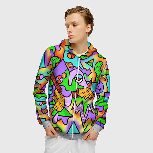 Мужская толстовка на молнии Яркая психоделическая картинка / 3D-Меланж – фото 3