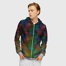 Толстовка 3D на молнии мужская Неоновый сетчатый узор, цвет: 3D-меланж — фото 2