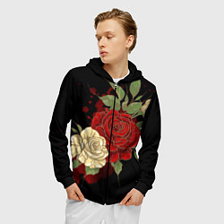 Толстовка 3D на молнии мужская Прекрасные розы, цвет: 3D-черный — фото 2