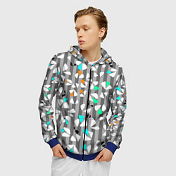 Толстовка 3D на молнии мужская Abstract pattern on striped gray background, цвет: 3D-синий — фото 2