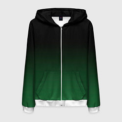 Толстовка 3D на молнии мужская Черный и мшистый зеленый градиент омбре, цвет: 3D-белый