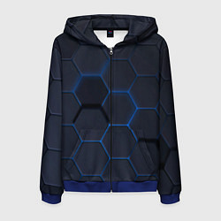 Толстовка 3D на молнии мужская Неоновая броня голубая, цвет: 3D-синий