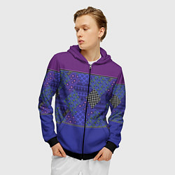 Толстовка 3D на молнии мужская Combined burgundy-blue pattern with patchwork, цвет: 3D-черный — фото 2