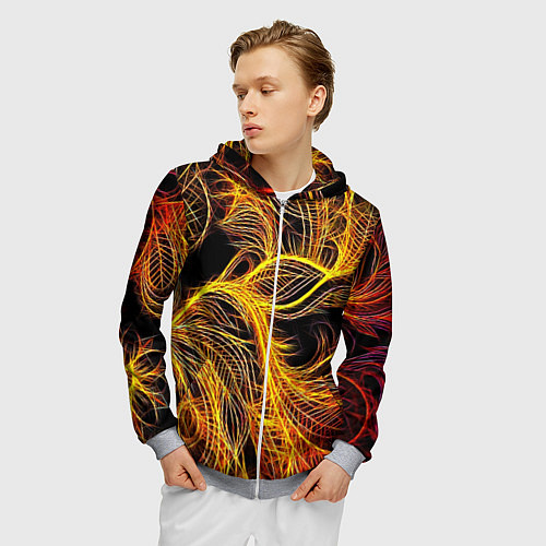 Мужская толстовка на молнии Фрактальные перья / 3D-Меланж – фото 3