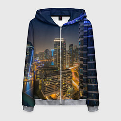 Толстовка 3D на молнии мужская Ночной красочный город, цвет: 3D-меланж