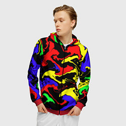 Толстовка 3D на молнии мужская Яркие абстрактные краски, цвет: 3D-красный — фото 2
