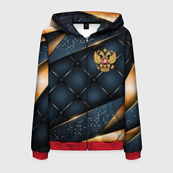 Толстовка 3D на молнии мужская Золотой герб России на объемном фоне, цвет: 3D-красный