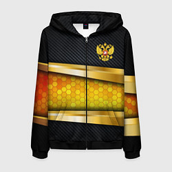 Толстовка 3D на молнии мужская Black & gold - герб России, цвет: 3D-черный