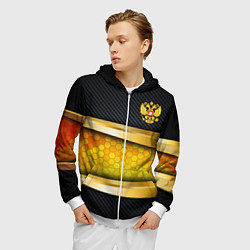 Толстовка 3D на молнии мужская Black & gold - герб России, цвет: 3D-белый — фото 2