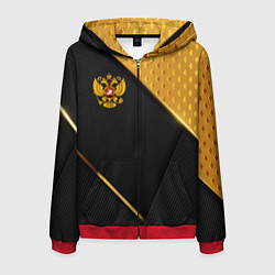 Толстовка 3D на молнии мужская Герб России на черном фоне с золотыми вставками, цвет: 3D-красный