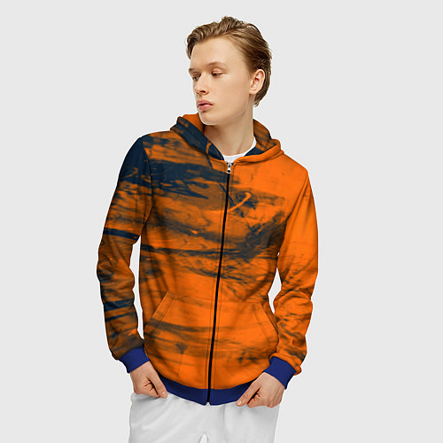 Мужская толстовка на молнии Абстрактная оранжевая поверхность и чёрные тени / 3D-Синий – фото 3