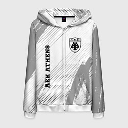 Толстовка 3D на молнии мужская AEK Athens sport на светлом фоне: надпись, символ, цвет: 3D-белый