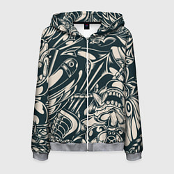 Толстовка 3D на молнии мужская Японская тату текстура, цвет: 3D-меланж