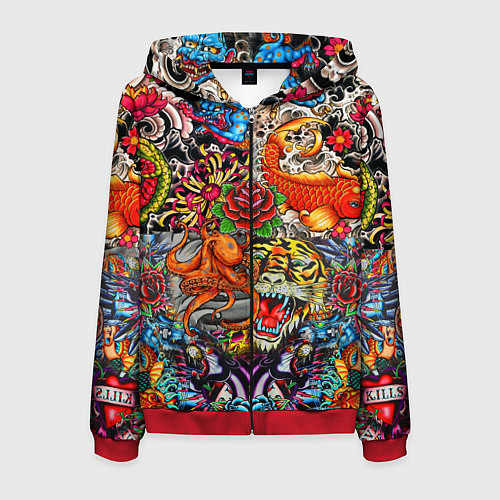 Мужская толстовка на молнии Красочная иллюстрация / 3D-Красный – фото 1