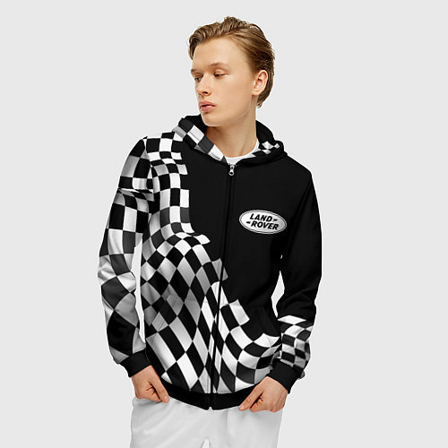 Мужская толстовка на молнии Land Rover racing flag / 3D-Черный – фото 3