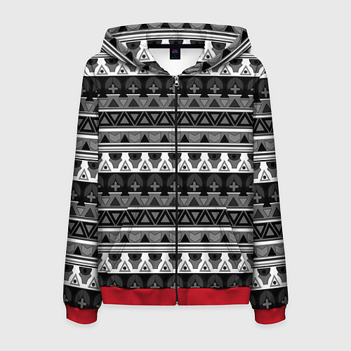 Мужская толстовка на молнии Черно-белый скандинавский орнамент / 3D-Красный – фото 1