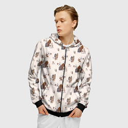 Толстовка 3D на молнии мужская Хюгге паттерн с домиками и цветами хлопка, цвет: 3D-черный — фото 2