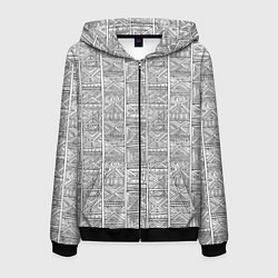 Толстовка 3D на молнии мужская Орнамент треугольник, цвет: 3D-черный