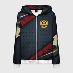 Толстовка 3D на молнии мужская Герб России черно-красный камуфляж, цвет: 3D-белый