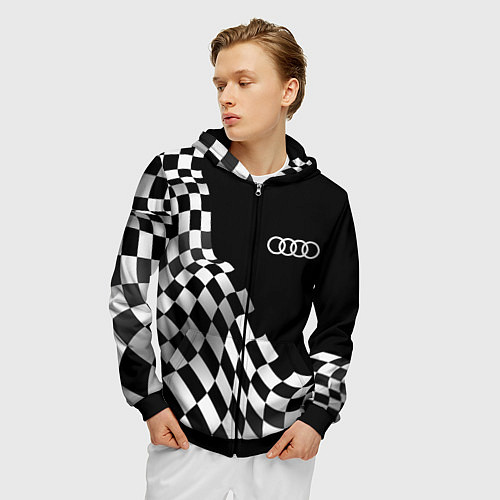 Мужская толстовка на молнии Audi racing flag / 3D-Черный – фото 3