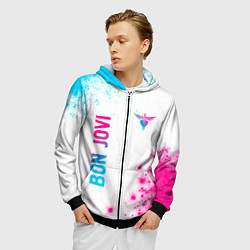 Толстовка 3D на молнии мужская Bon Jovi neon gradient style: надпись, символ, цвет: 3D-черный — фото 2