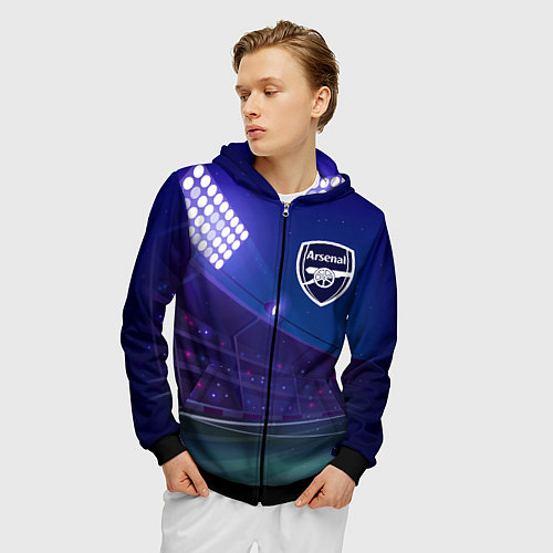 Мужская толстовка на молнии Arsenal ночное поле / 3D-Черный – фото 3