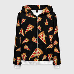 Толстовка 3D на молнии мужская Куски пиццы на черном фоне, цвет: 3D-белый