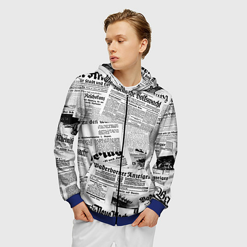 Мужская толстовка на молнии Газетный коллаж / 3D-Синий – фото 3