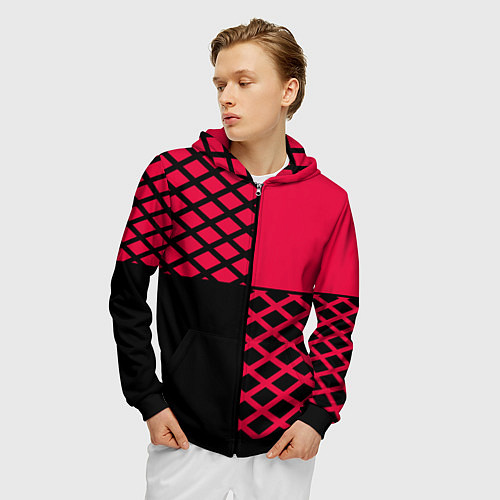 Мужская толстовка на молнии Черно-красный геометрический узор / 3D-Черный – фото 3