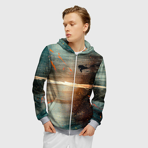 Мужская толстовка на молнии Светло-синий абстрактный фон и брызки красок / 3D-Меланж – фото 3